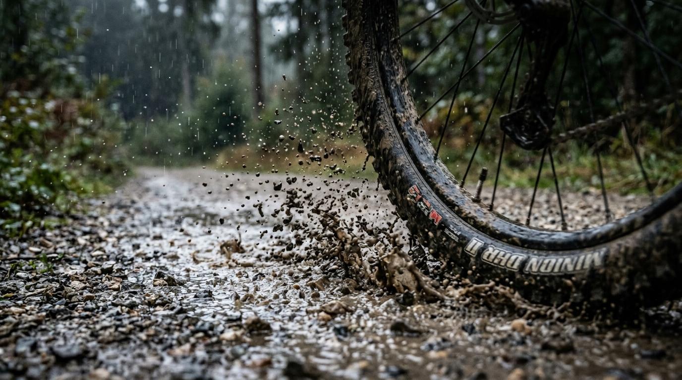 Bicycle tire in mud close-up