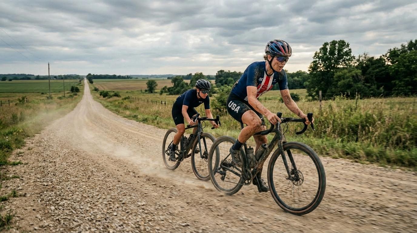 Cyclists in USA-themed cycling uniforms