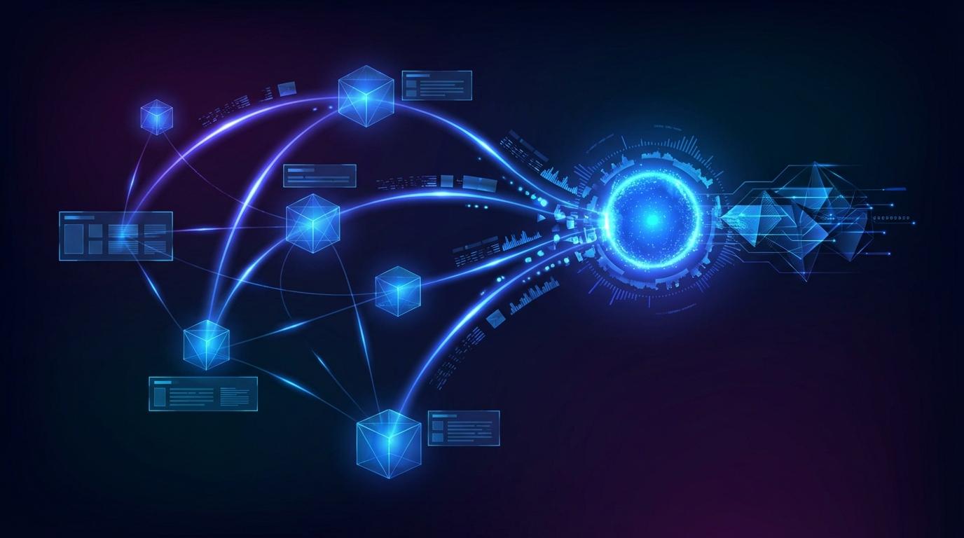 Nexie architecture — data nodes converging