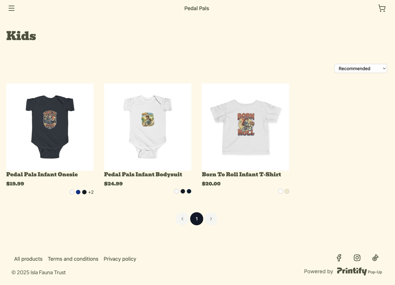 The finished bike safety design published live on the Pedal Pals storefront