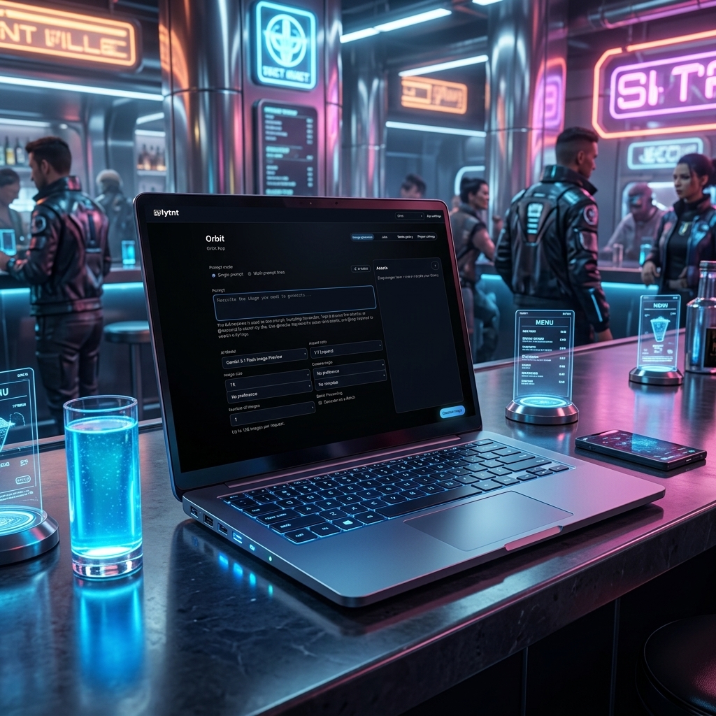 A technical live demo showing dynamic on-device ingredients and menu generation inside a futuristic bar.